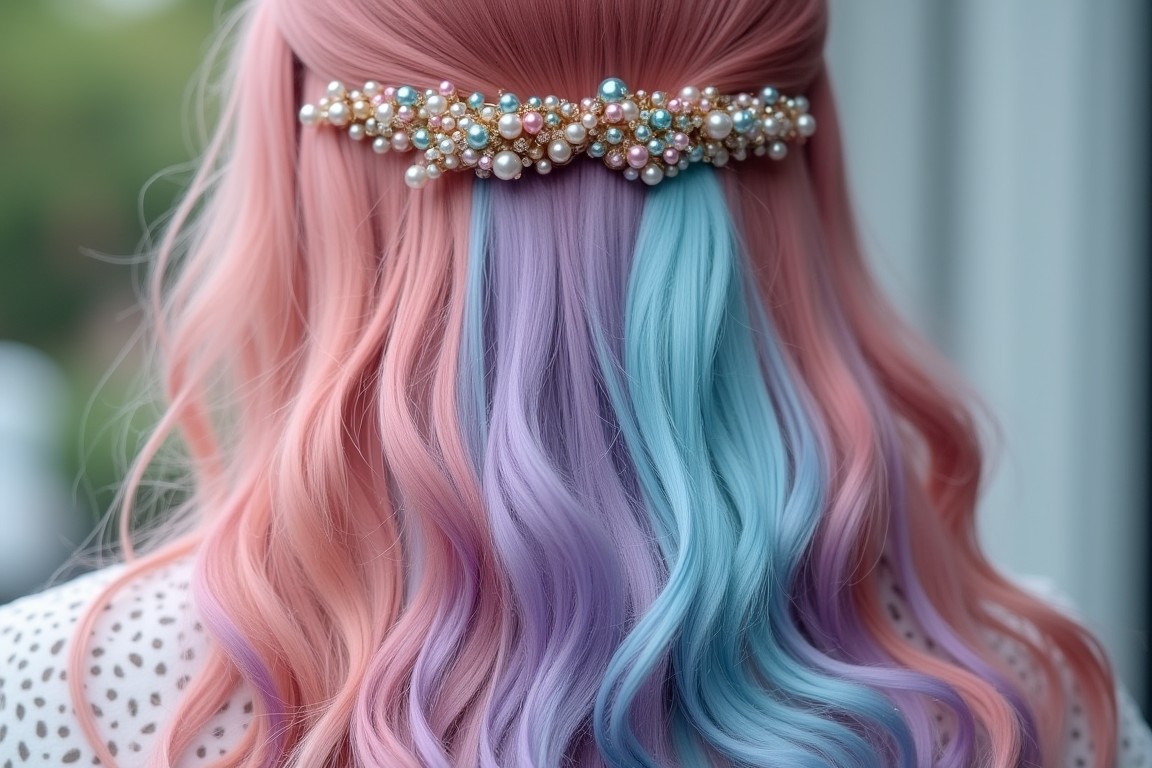 coloration pastel et barrette en perles